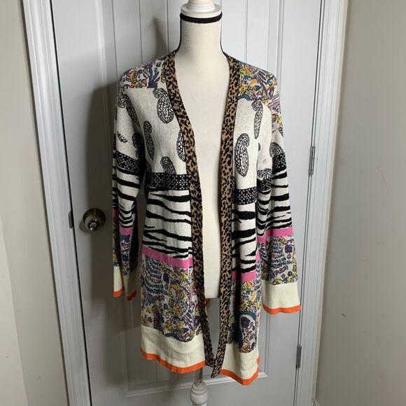 Anthropologie animal paisley zebra peacock open sweater cardigan size small boho - Picture 1 of 5